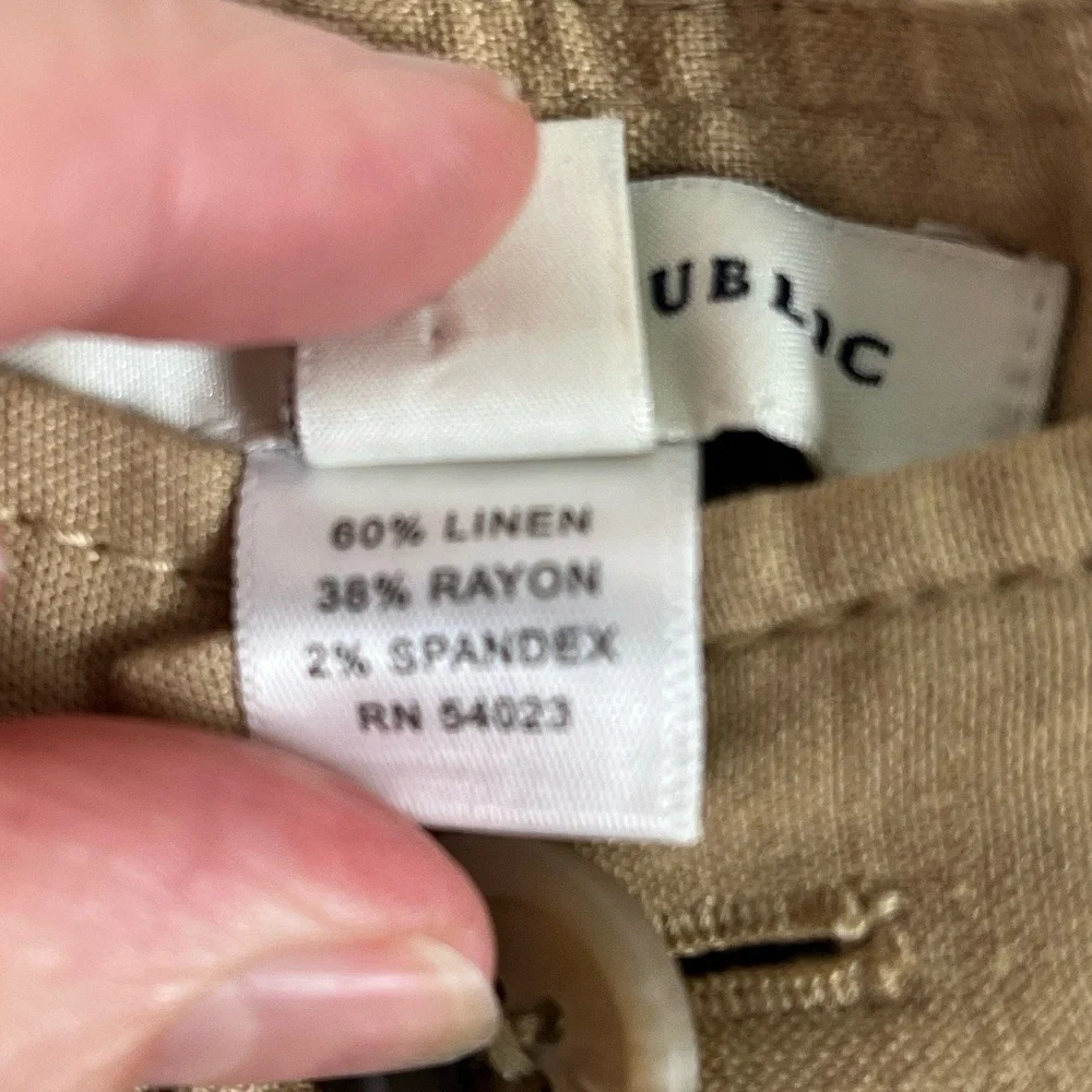 Banana‎ Republic Martin Pants 10 Khaki Straight Linen Stretch Classic Coastal
